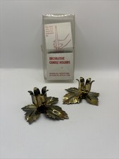 Vintage Brass-Tone Leaf Candle Holders Pair w/ Original Box Criterion Bell NYC picture