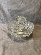 Vintage Covered Divided Footed Candy Dish Ribbed Clear Glass Vine Etched 7” picture