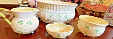 Vintage Belleek Shamrock Ireland Porcelain 4 Pc. Bowl Sugar Creamer Salt Cellar picture