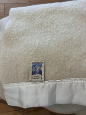 Vintage Kenwood Beige 100% Wool Blanket Satin Trim 82x71” picture