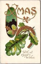 1908 CHRISTMAS Embossed Postcard Gold Horseshoe 