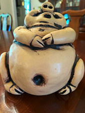 Vtg Chalk Ware Composite Hollow Chubby Sitting Pig Figurine, 8 in. Made in China picture