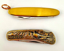 Vintage Sharp Brand Pheasant & Unbranded Gold-tone Fob Pocket Knives  MI49 picture