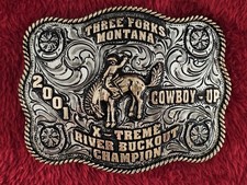 Bronc Riding Rodeo Trophy Buckle☆2001☆X~Treme  Champion☆Three Forks MT☆Rare☆W87 picture