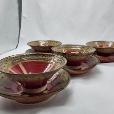 Japanese Tea Ceremony Pottery - Drip Glazed - Set Of 4 - Marked 