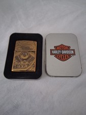 Harley-Davidson Zippo Brass Tone Lighter V-Twin Engine Design 2000 picture