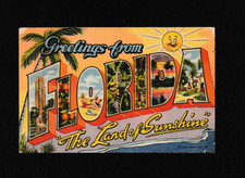 Vtg Greetings from Florida Big Letter Linen Postcard 1955 The Land of Sunshine picture