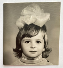 Beautiful girl with a bow cute sweet pretty attractive kid child Vintage Photo picture