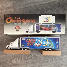 Texaco Izzy’s Olympic Games 1996 Toy Car Carrier Truck Set w/ Box picture