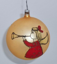 Vintage Made in Austria Hand Painted ANGEL BLOWING HORN Glass Ball Ornament H87 picture