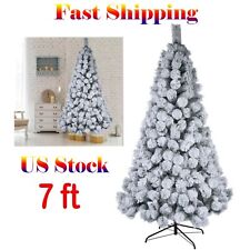 7ft Artificial Christmas Tree With Stand White Snow Covered Home Xmas Decor PVC picture