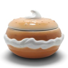 Vintage 1995 Boston Warehouse Bagel Cream Cheese Lidded Bowl Ceramic picture