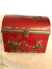 Antique Vintage BARET WARE Tin Jewelry BOX  ENGLAND,  Red Asian,  Pagoda picture