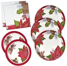 150 Pcs Christmas Poinsettia Paper Plates and Napkins Set picture