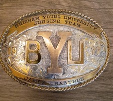 Vtg 1977 B-K Silversmiths Sterling Silver BYU Judging Team Trophy Belt Buckle picture