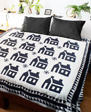 Midnight Navy Blue & White School House FINISHED QUILT - Traditional Beauty picture