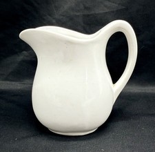 Vintage White Pottery Cream Pitcher – USA Marked Farmhouse Style Milk Jug picture
