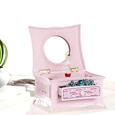 Pink Rotatable Dancing Ballerina Girl Makeup Mirror Music Box Jewelry Box+Drawer picture