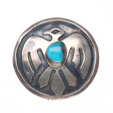 Vintage Navajo Bisbee turquoise Thunderbird overlay pendant/pin sterling silver picture