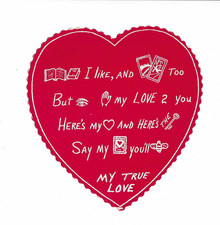 vintage I Like, AND My LOVE 2 You Here's My TRUE VALENTINE Card large HEART  S picture