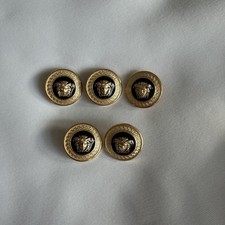 Vintage Versace Medusa Head Buttons 25mm Set Of 5 Gold Black Enamel Blazer Coat picture