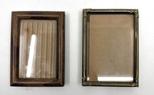 Vintage Lot of 2 Mini Metal Picture Frames 2x3 Faux Wood Ornate Brass Intercraft picture