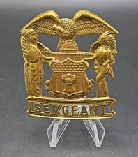 Vintage Illinois State Seal Sergeant Badge Gold Tone Eagle Shield Hat Insignia picture