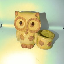 Vintage Small Owl Planter Yellow Glaze Red Clay Pottery JCPenney picture