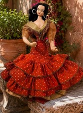 Vintage Spanish Flamenco Dancer Senorita Art Doll Posable Figurine Red Dress picture