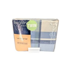Vtg Registry Wamsutta Twin Sheet Set Plaid 200 Thread Count Coastal USA Sealed picture