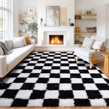 9x12 Area Rug, Large Fluffy Checkered Rugs for Living Room, Black and White |... picture