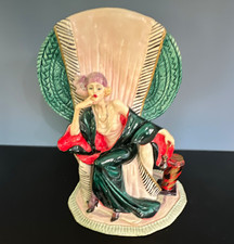 Art Deco Style Seated Woman Figurine w/ Chair, Glazed Glossy Ceramic, Flapper picture