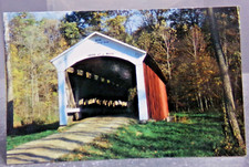 INDIANA COVERED BRIDGE POSTCARD LEATHERWOOD STATION BRIDGE OVER BILLIE CREEK picture