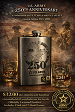 US Army 250th Anniversary Hip Flask Set 8oz Stainless Steel w2 Shot Glasses Gift picture
