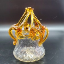 Vintage Hand Blown Amber w/ Clear Glass Vase Organic Molten Design Studio Decor picture