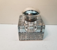 Large Antique Gorham Sterling Silver Cut Crystal Square Inkwell D1858 - EXC picture