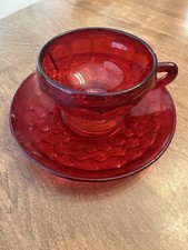 Anchor Hocking Royal Ruby Red Bubble Cup & Saucer Vintage picture