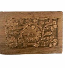 VNTG 1970s India Wood Jewelry Trinket Box Carved Flowers MCM picture
