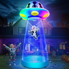 TURNMEON 10 Ft Tall Halloween Inflatable UFO Cow Abduction Decorations picture