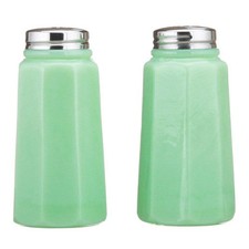 Salt & Pepper Shaker Set Paneled Pattern Mosser Glass USA Jade picture