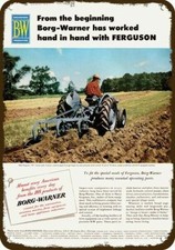 1952 MASSEY FERGUSON 30 FARM TRACTOR & 3 PLOWS & BORG WARNER DECORATIVE METAL SI picture