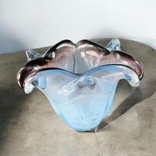 Vintage Venetian Art Glass Ashtray Bowl Dish Hand Blown Blue Amethyst Italian picture