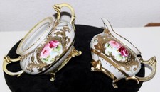 Nippon Sugar Creamer Gold Encrusted Hand Painted Red Pink Roses Blue Flower Mark picture
