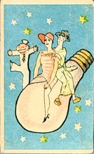 Antique Japanese Matchbox Label 1920s Art Deco Moga Modern Girl Lightbulb picture