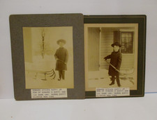 2 antique cabinet photos boy playing in the snow w/ sled - Duffy - Burns picture