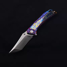 New TC4 Titanium Alloy Flame Pattern Custom Anodized Handle Folding Pocketknife picture