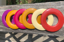 Vtg MCM Large Colorful Napkin Rings Funky Set of 6  Le Jacquard Francais Ronds picture