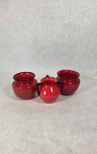 Vintage MICHAEL POWOLNY For LOETZ Tango Red & Black Art Glass Vase 3 Piece picture