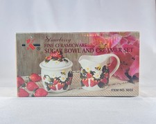 Vintage K Strawberry Fine Ceramicware Sugar Bowl & Creamer Set Bee Pattern 5032 picture