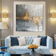 Abstract Oil Painting Thick Textured Hand Painted On Canvas Wall Art Gray Golden picture